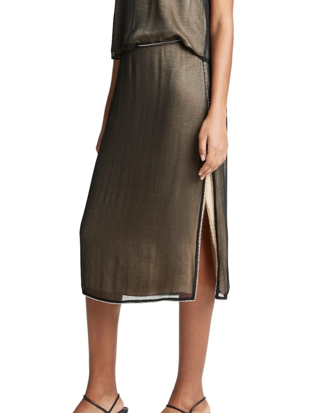 NWT Vince Beaded Border Sheer Skirt With Side Slit